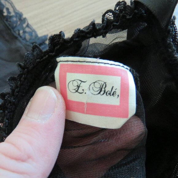 VINTAGE EMIL BOLE Lace Ruffle Black Mesh Velvet Metallic Bodysuit Teddy Goth - Picture 13 of 14